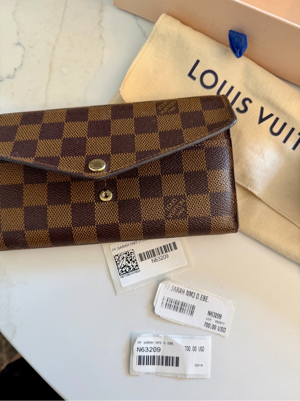 Louis Vuitton Brown Damier Ebene Sarah Wallet - Picture 9 of 10
